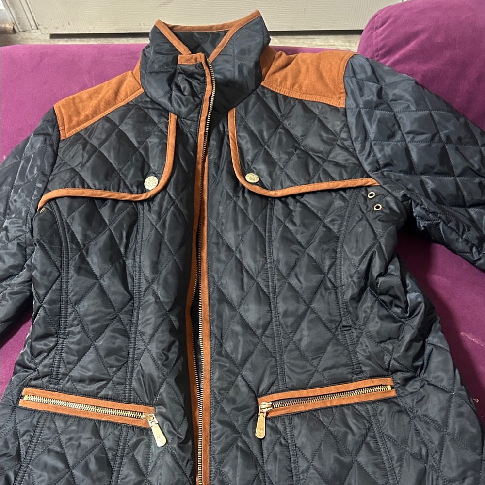Vince Camuto Black and Brown Quilted Puffer Jacket